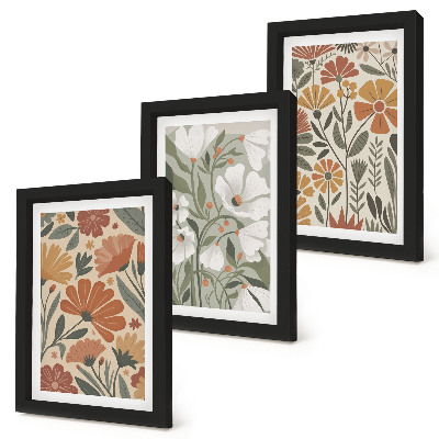 Mur de cadres Motifs floraux dans les tons orange et vert