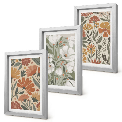 Mur de cadres Motifs floraux dans les tons orange et vert