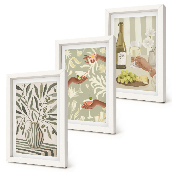 Lot de 3 tableaux Fleurs d'olivier et cocktails rustiques