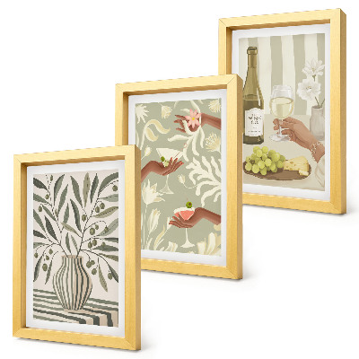Lot de 3 tableaux Fleurs d'olivier et cocktails rustiques