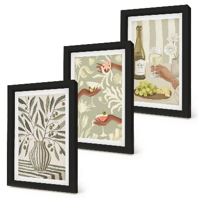 Lot de 3 tableaux Fleurs d'olivier et cocktails rustiques