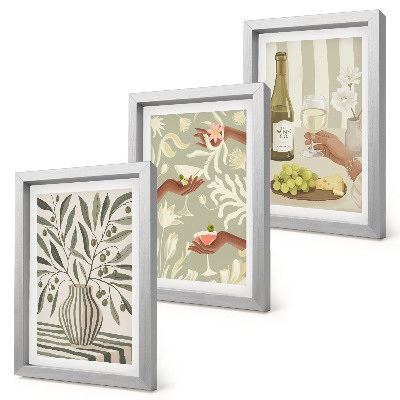 Lot de 3 tableaux Fleurs d'olivier et cocktails rustiques