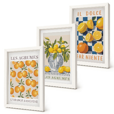 Ensemble de 3 tableaux Agrumes rétro avec des touches de jaune