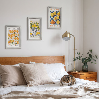 Ensemble de 3 tableaux Agrumes rétro avec des touches de jaune