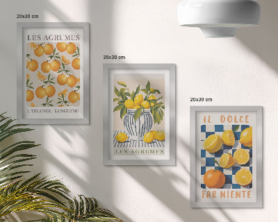 Ensemble de 3 tableaux Agrumes rétro avec des touches de jaune