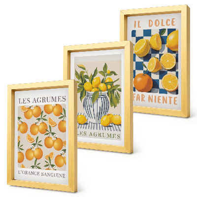 Ensemble de 3 tableaux Agrumes rétro avec des touches de jaune