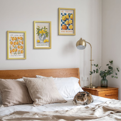 Ensemble de 3 tableaux Agrumes rétro avec des touches de jaune