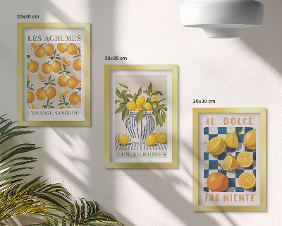 Ensemble de 3 tableaux Agrumes rétro avec des touches de jaune