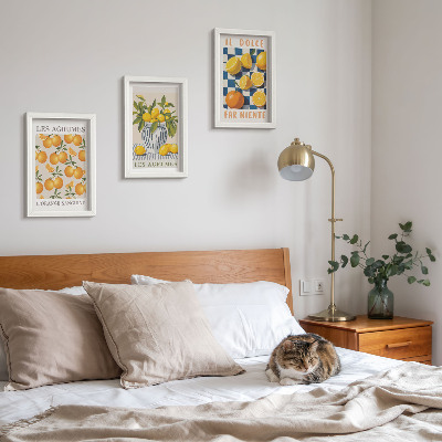 Ensemble de 3 tableaux Agrumes rétro avec des touches de jaune