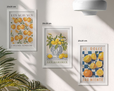 Ensemble de 3 tableaux Agrumes rétro avec des touches de jaune