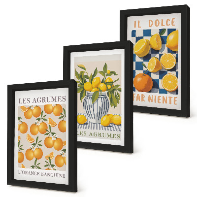 Ensemble de 3 tableaux Agrumes rétro avec des touches de jaune