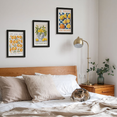 Ensemble de 3 tableaux Agrumes rétro avec des touches de jaune