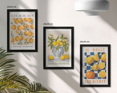 Ensemble de 3 tableaux Agrumes rétro avec des touches de jaune