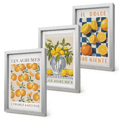 Ensemble de 3 tableaux Agrumes rétro avec des touches de jaune