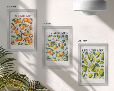 Mur de cadres Motifs d'agrumes fruités aux couleurs pastel