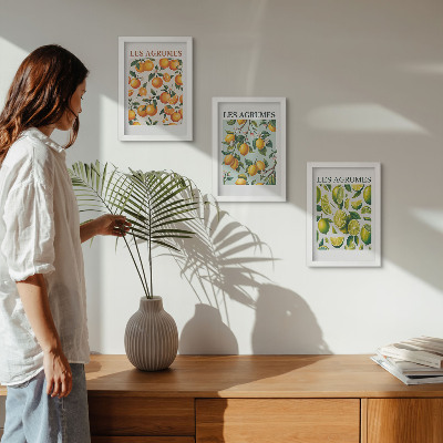 Mur de cadres Motifs d'agrumes fruités aux couleurs pastel