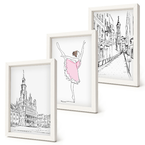 Lot de 3 tableaux Images élégantes de ballerines dansant et d'architecture