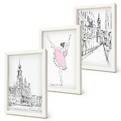 Lot de 3 tableaux représentant des ballerines élégantes et une architecture