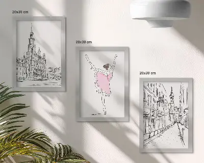 Lot de 3 tableaux représentant des ballerines élégantes et une architecture