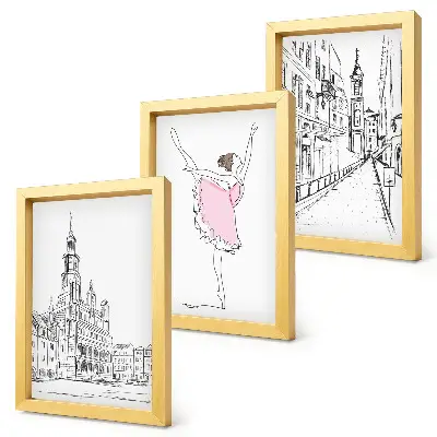 Lot de 3 tableaux représentant des ballerines élégantes et une architecture