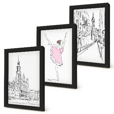 Lot de 3 tableaux Images élégantes de ballerines dansant et d'architecture