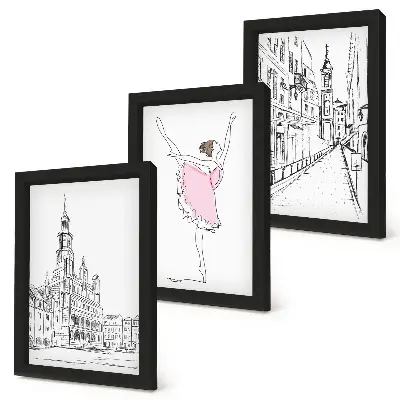 Lot de 3 tableaux représentant des ballerines élégantes et une architecture