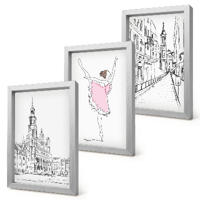 Lot de 3 tableaux Images élégantes de ballerines dansant et d'architecture