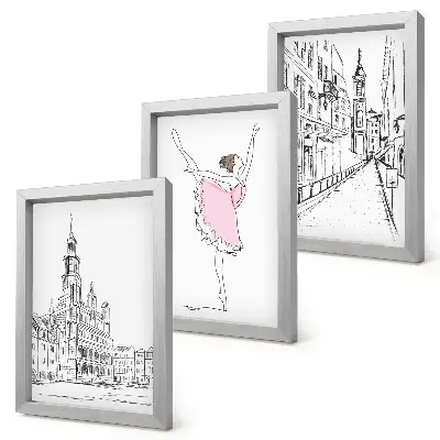 Lot de 3 tableaux représentant des ballerines élégantes et une architecture