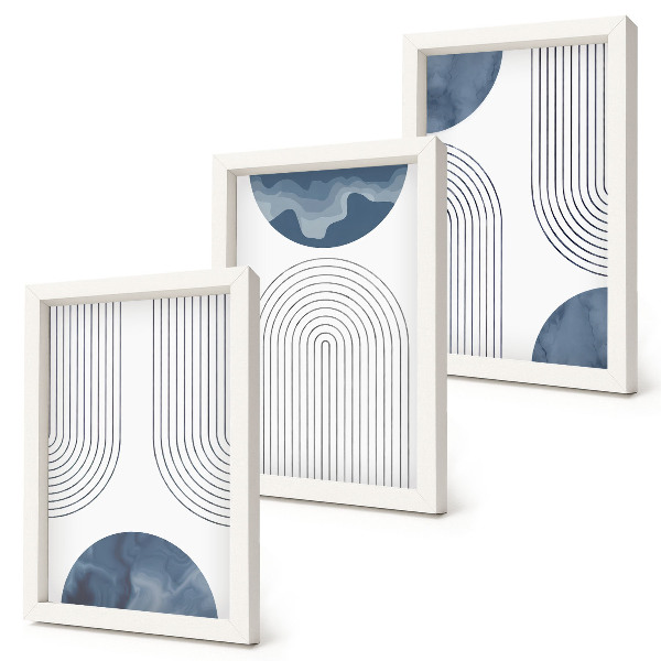 Lot de 3 tableaux Motifs abstraits dans les tons de bleu et de blanc