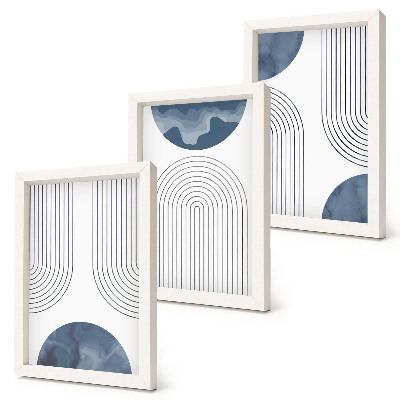 Lot de 3 tableaux Motifs abstraits dans les tons de bleu et de blanc