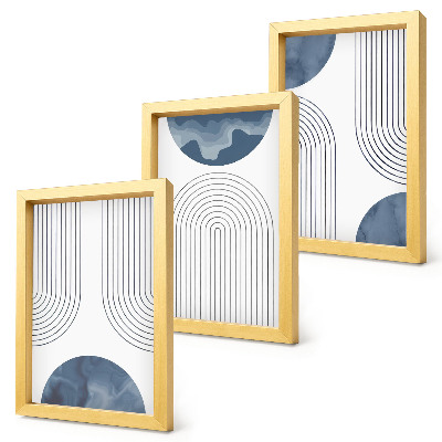 Lot de 3 tableaux Motifs abstraits dans les tons de bleu et de blanc