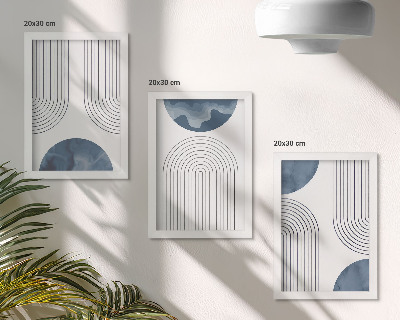 Lot de 3 tableaux Motifs abstraits dans les tons de bleu et de blanc
