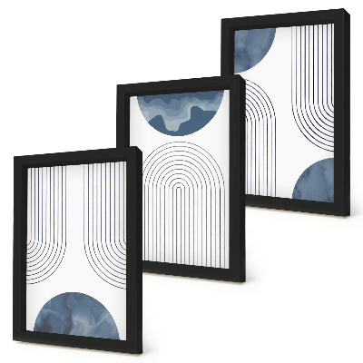 Lot de 3 tableaux Motifs abstraits dans les tons de bleu et de blanc