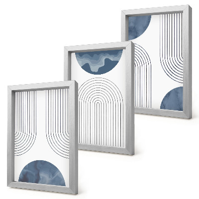 Lot de 3 tableaux Motifs abstraits dans les tons de bleu et de blanc