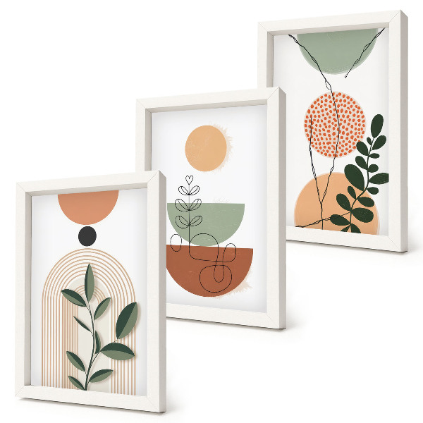 Ensemble de 3 tableaux Formes abstraites avec des motifs végétaux colorés