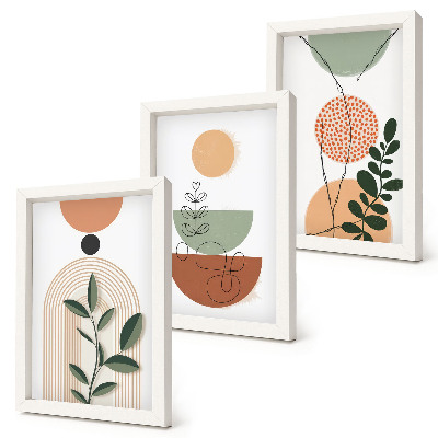 Ensemble de 3 tableaux Formes abstraites avec des motifs végétaux colorés