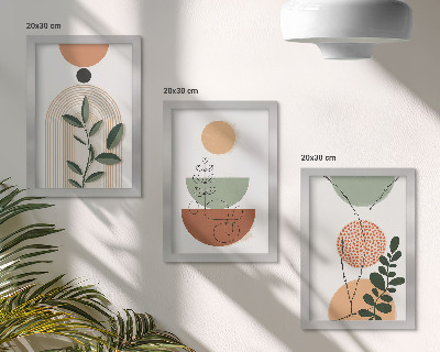 Ensemble de 3 tableaux Formes abstraites avec des motifs végétaux colorés
