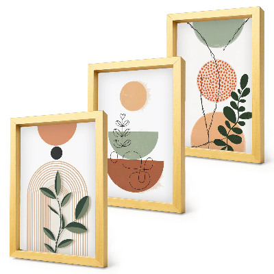 Ensemble de 3 tableaux Formes abstraites avec des motifs végétaux colorés
