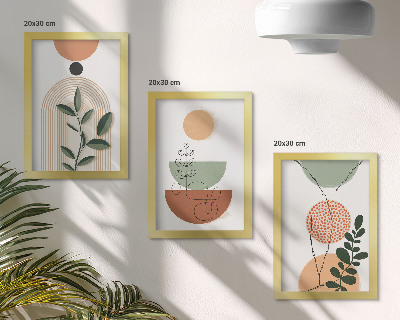 Ensemble de 3 tableaux Formes abstraites avec des motifs végétaux colorés