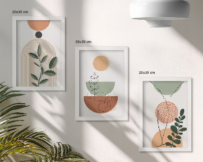 Ensemble de 3 tableaux Formes abstraites avec des motifs végétaux colorés