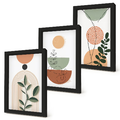 Ensemble de 3 tableaux Formes abstraites avec des motifs végétaux colorés