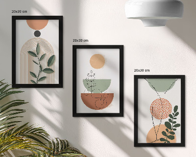 Ensemble de 3 tableaux Formes abstraites avec des motifs végétaux colorés