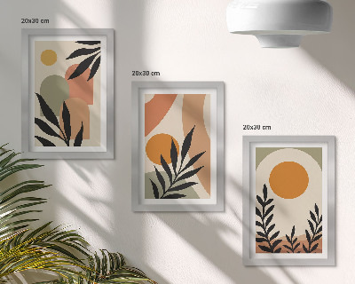 Lot de 3 tableaux Formes abstraites et motifs végétaux aux couleurs chaudes