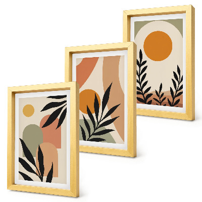 Lot de 3 tableaux Formes abstraites et motifs végétaux aux couleurs chaudes