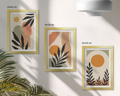 Lot de 3 tableaux Formes abstraites et motifs végétaux aux couleurs chaudes