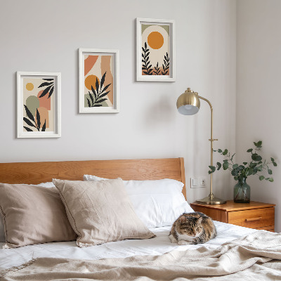 Lot de 3 tableaux Formes abstraites et motifs végétaux aux couleurs chaudes