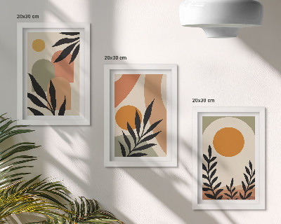 Lot de 3 tableaux Formes abstraites et motifs végétaux aux couleurs chaudes