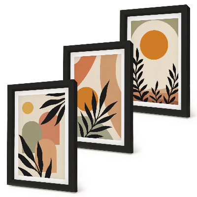 Lot de 3 tableaux Formes abstraites et motifs végétaux aux couleurs chaudes