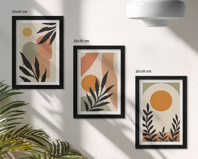 Lot de 3 tableaux Formes abstraites et motifs végétaux aux couleurs chaudes