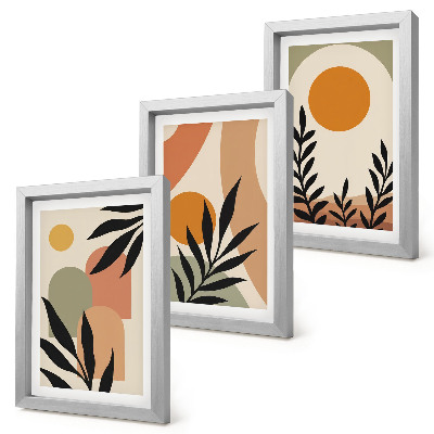 Lot de 3 tableaux Formes abstraites et motifs végétaux aux couleurs chaudes
